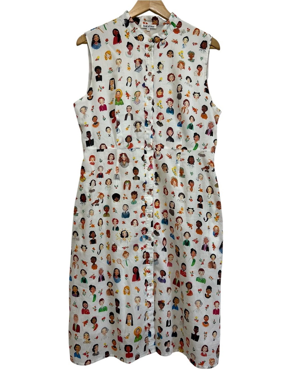 Book of Deer 'Familiar Face' Sleeveless Button-Front Shirt Dress Size XL
